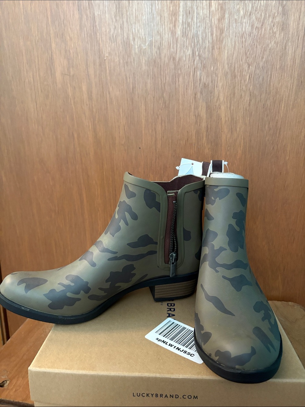 kate spade Olive Green Camouflage Chelsea Rain Booties